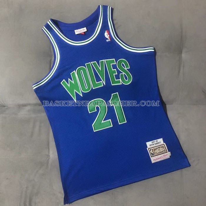 Maillot Minnesota Timberwolves Kevin Garnett NO 21 Hardwood Classics Throwback Bleu